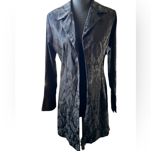 White House Black Market Black Brocade Duster Jacket - Picture 2 of 9